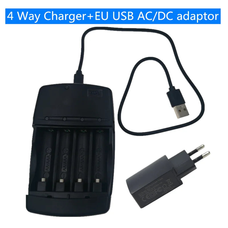 4 way Ecological Charger  with USB input port for  LR03 LR6 disposable Batteries and AA AAA Rechargeable alkaline Batteries