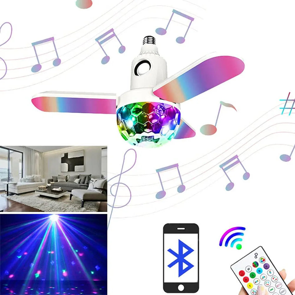 Smart LED Bulb 4-Leaves Lamp Music Bluetooth Audio Folding Remote Control Christmas Projection Starry Light for Party Wedding