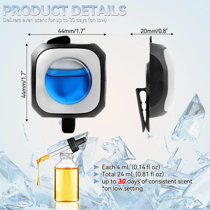 Fragrance Natural Essential Oil Fresh Scent Aromatherapy Car Air Freshener Diffuser Vent Clip Odor Eliminator 0.81oz 24ml 6 Pack