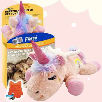 PETFULED Unicorn Heartbeat Dog Toys Plush Toys Comfort Puppy Toys Stress Reducing Sleep Aid Crate Toys, Durable Chew Toys for Do