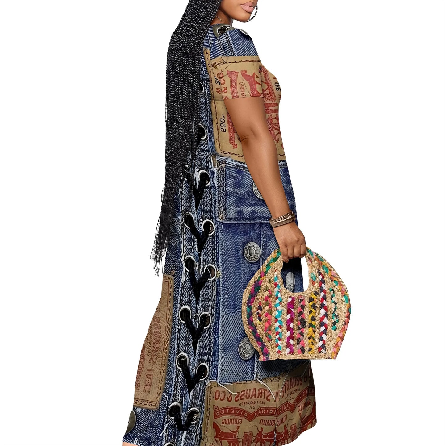 Women's Casual Maxi Dresses Summer Suspender Beach Dress Sundress with Pockets