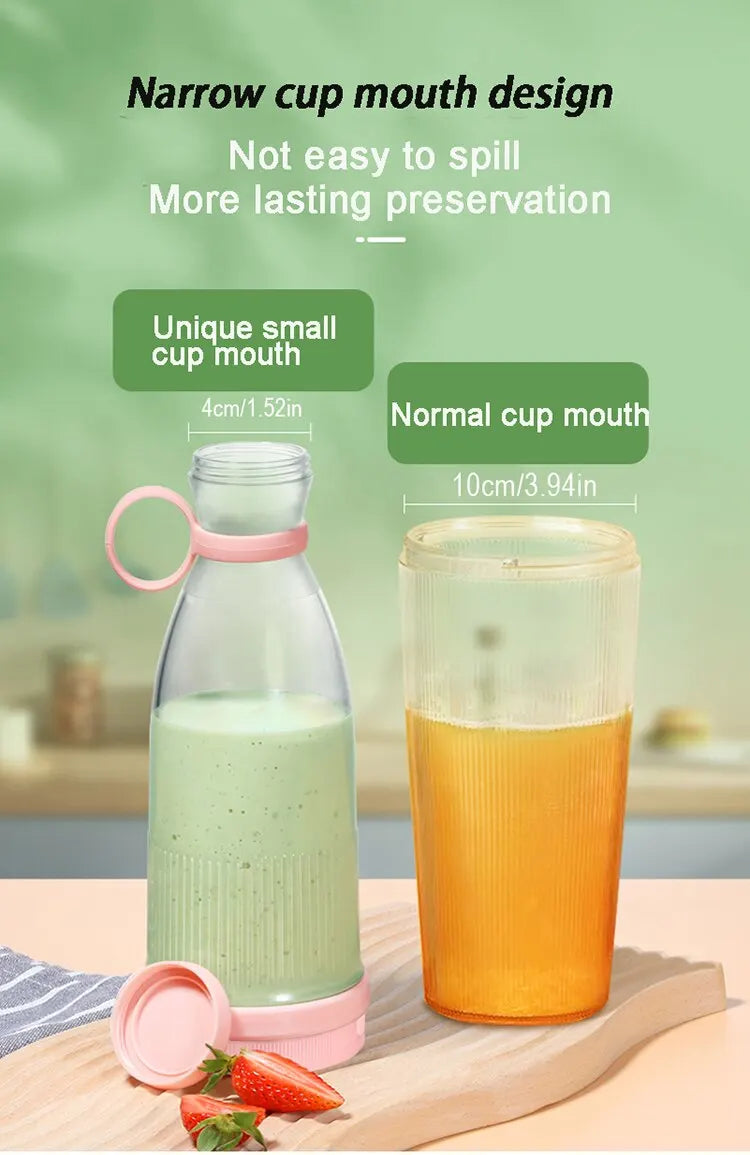 USB Rechargeable Portable Blender Juicer 380ml Compact Smoothie Maker for Fruits Vegetables Quiet Cordless Mixer with Travel Lid
