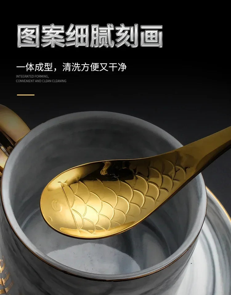304 stainless steel spoon spoon creative fish-shaped cartoon fish spoon dessert spoon rice spoon gold-plated  stirring spoons