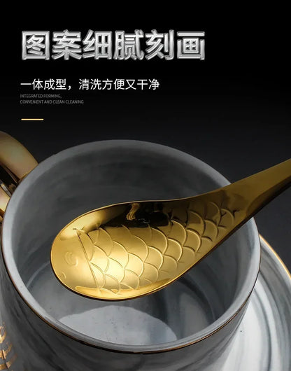 304 stainless steel spoon spoon creative fish-shaped cartoon fish spoon dessert spoon rice spoon gold-plated  stirring spoons