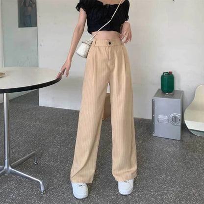 Women's Formal Office Wear Suit Pants Vintage High Waist Baggy Striped Pants Woman Korean All-Match Straight Trousers Female