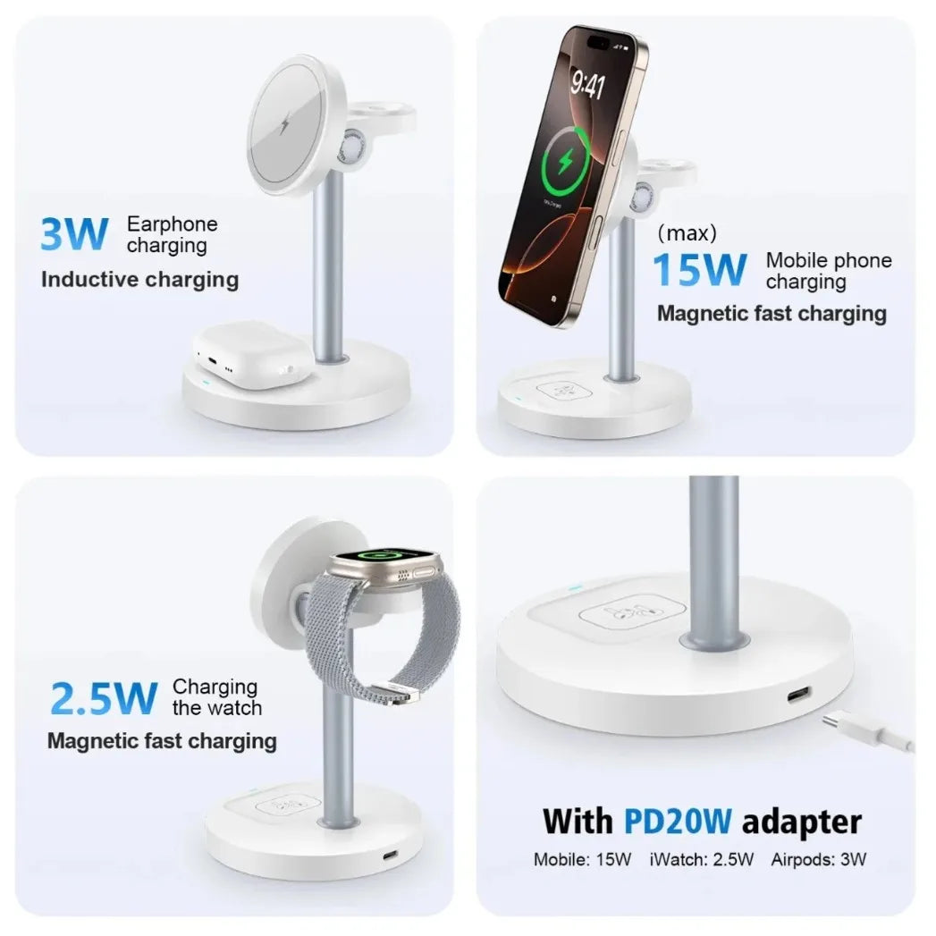 15W 3-in-1 Magnetic Wireless Charging Station For Magsafe iPhone 16 15 14 13 12 iWatch 10-2 SE AirPods Pro 4 Travel Fast Charger
