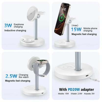 15W 3-in-1 Magnetic Wireless Charging Station For Magsafe iPhone 16 15 14 13 12 iWatch 10-2 SE AirPods Pro 4 Travel Fast Charger