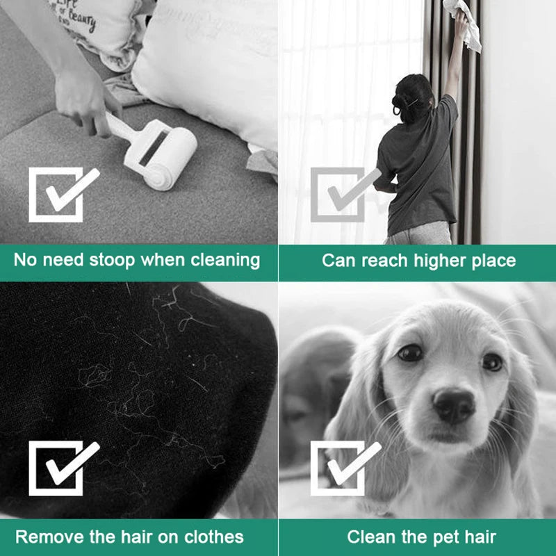 Long Handle Lint Roller Brush Pet Hair Remover Roller Retractable Dust Hair Roller Stick Tearable Clothes Bed Hair Removal Brush