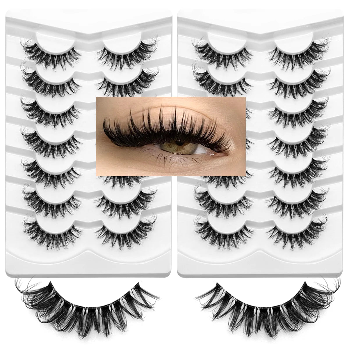 GROINNEYA Lashes 5/7 Pairs Wispy Mink Lashes Invisible Band Eyeashes Look Like Extensions Strip Lashes Natural Look Soft Fluffy