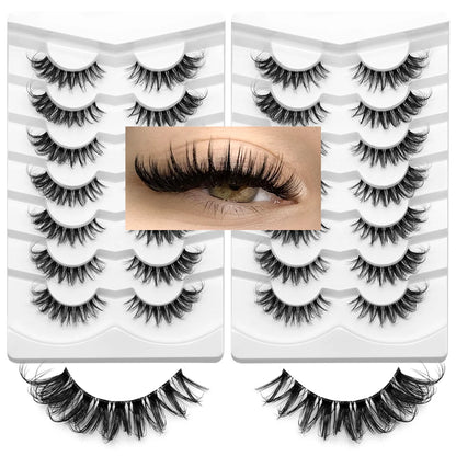 GROINNEYA Lashes 5/7 Pairs Wispy Mink Lashes Invisible Band Eyeashes Look Like Extensions Strip Lashes Natural Look Soft Fluffy