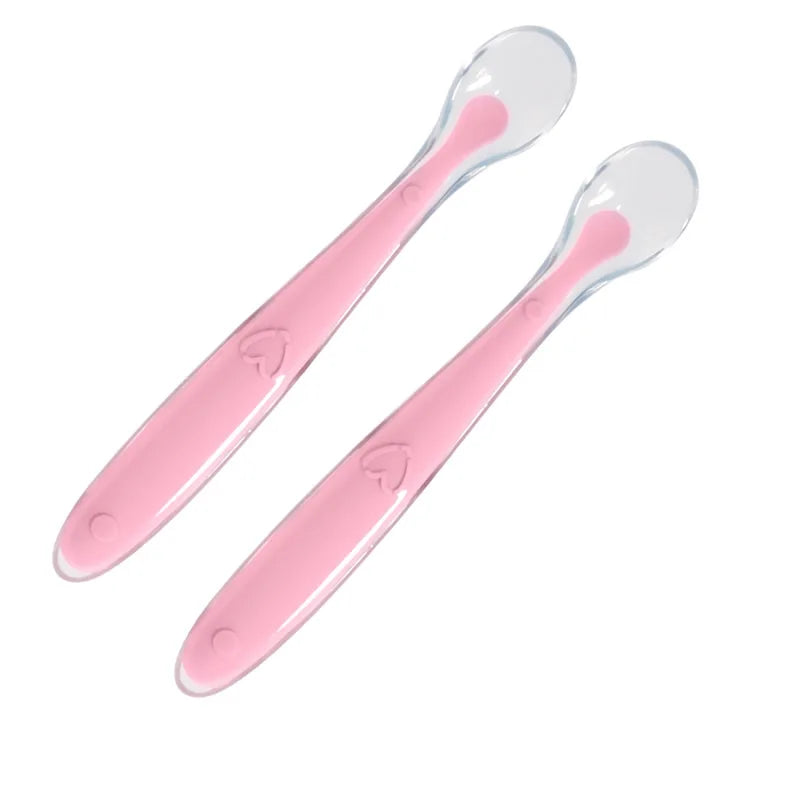 2pcs Baby soft silicone Spoon & PP Transparent Box Baby Feeding Soft Tip Tableware Learning Eat Training Auxiliary Tools