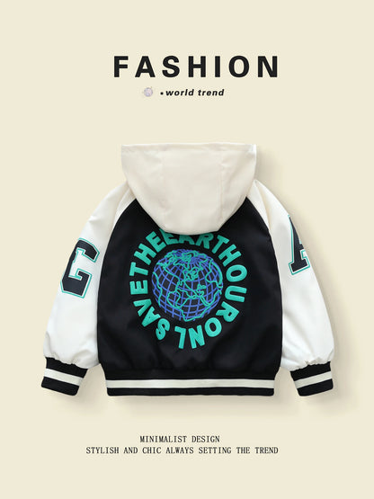 Color - Blocked Hooded Baseball Coats for Boys (3 - 10 Y) in Trendy Spring - Autumn Style