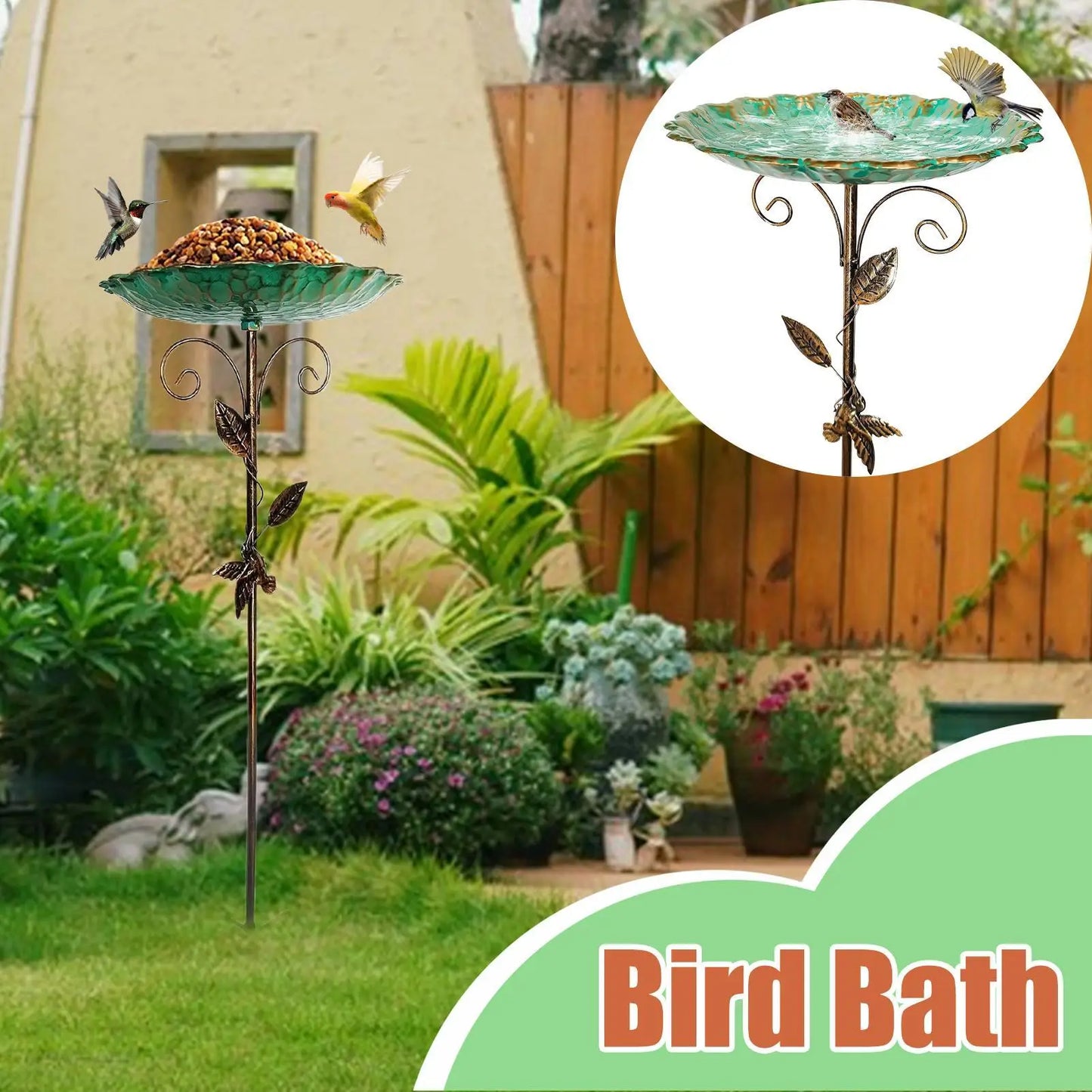 Birdbaths for Outdoors Garden Birdfeeder Standing Metal Bird Feeder Bowl Height Adjustable Winterproof Decorations for Yard