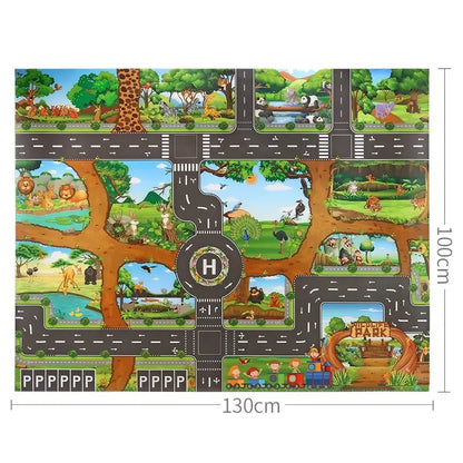 Children Playmat Activity Surface Waterproof Map Kids Animal Road Toy Baby Dinosaur Road Portable Carpet Farm Road Non-Toxic Mat