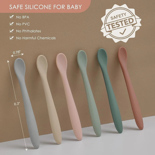 Baby Soft Silicone Spoon Food Grade Children's Feeding Training Spoon Long Handle Weaning Eating Practice Spoon