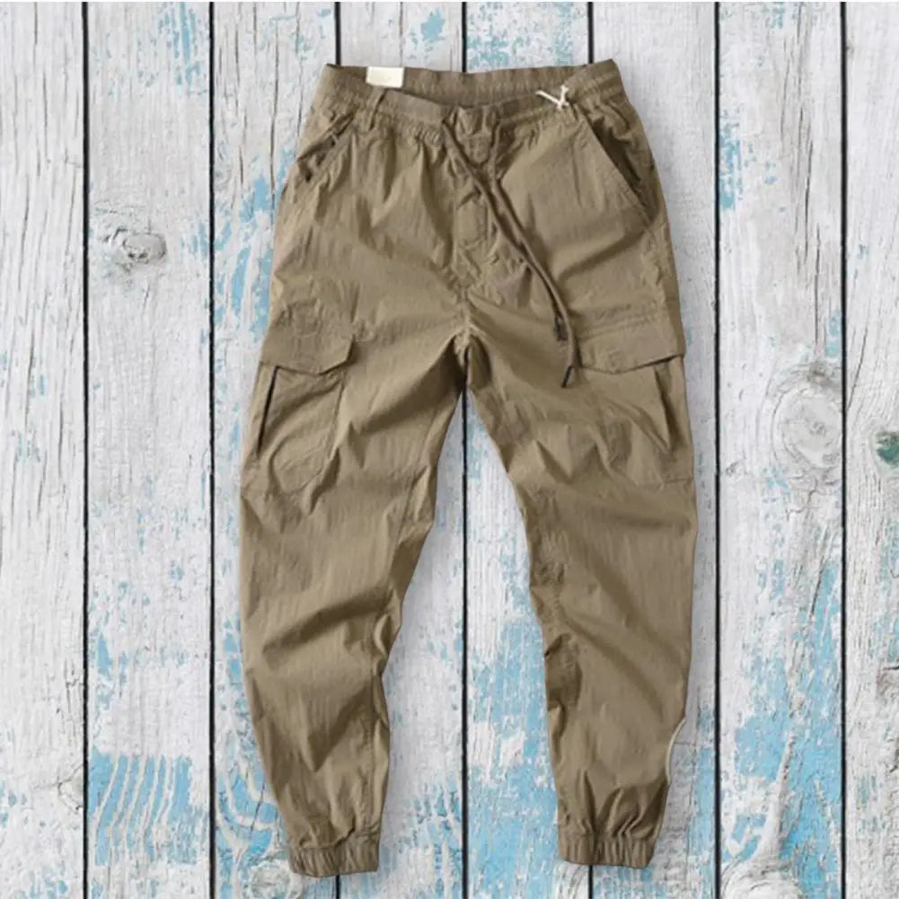 Summer Trousers Wear-resistant Summer Cargo Pants Breathable Multi Pockets Elastic Waist Summer Cargo Pants Mid Waist