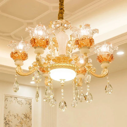 Flower Glass Lampshade Crystal Pendant Lamp Living Room Dining Room Bedroom Hall Villa New Design Hot Sale Decorative Chandelier