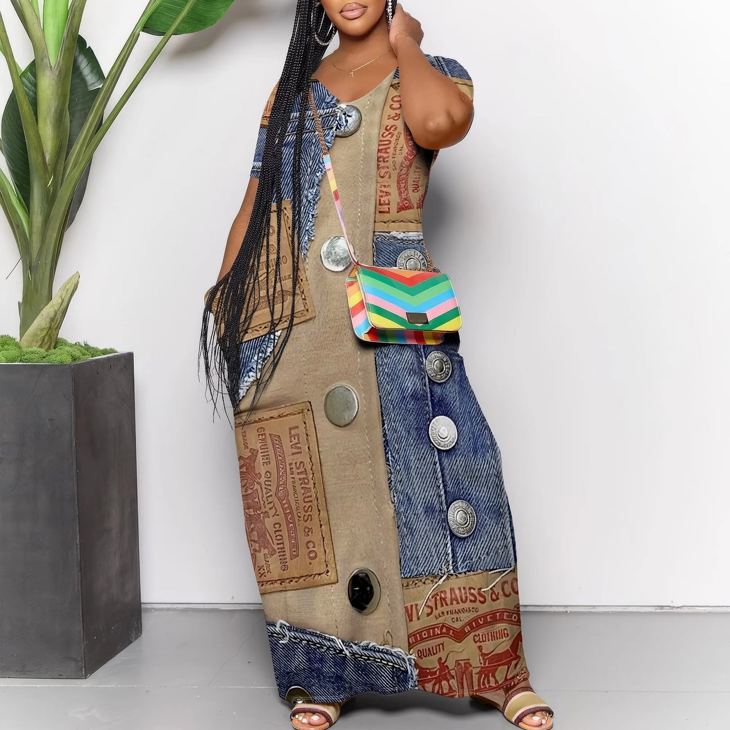 Women's Casual Maxi Dresses Summer Suspender Beach Dress Sundress with Pockets