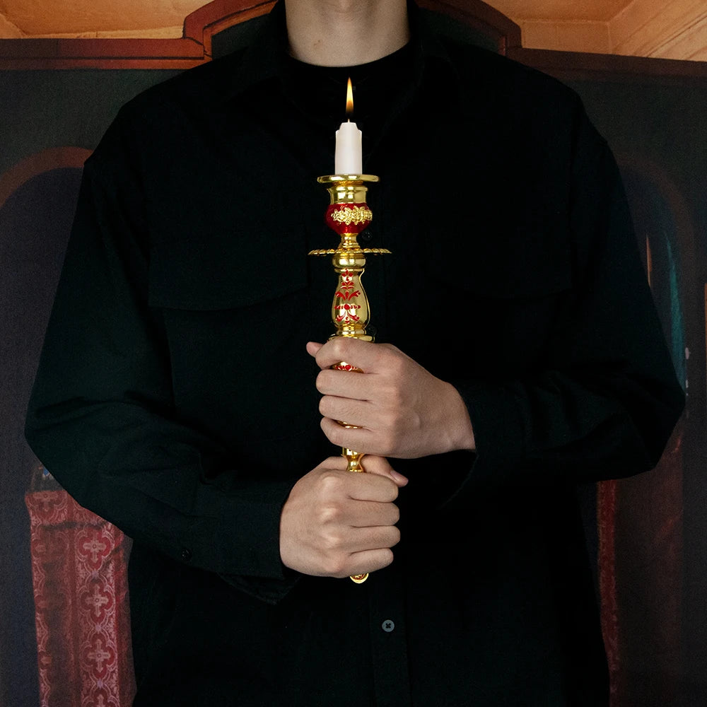 HT Religion Handhold Candle Holder Church Decor Single Candlestick Orthodox Church Supplies Religious Rituals Accessory