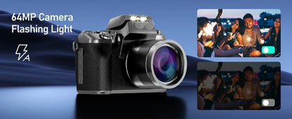 4K DSLR Cameras for Photography 64MP WiFi Auto Focus YouTube Vlogging Video Cameras 60FPS Livestream Camcorder 4" Touch Screen