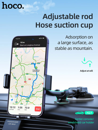 HOCO Car Center Console Windshield Phone Holder For iPhone 16/15 Pro Max Handsfree Universal Phone Mount For 4.7-7 inch Phones