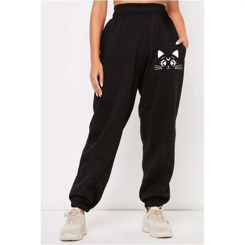 Women's Cat Printed Sweatpants Loose Fit Trousers Joggers Women's Casual Fitness Joggers