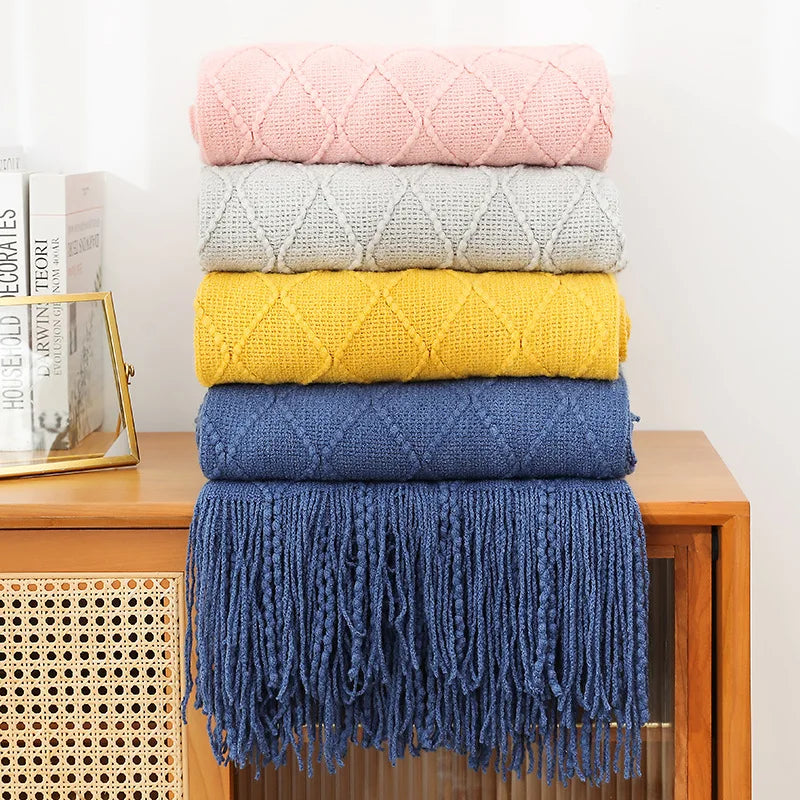 White Oversized Throw Blankets with Tassels 150x230cm Textured Knitted Boho Woven Big Blankets Bedspread Cover Manta Para Sofá