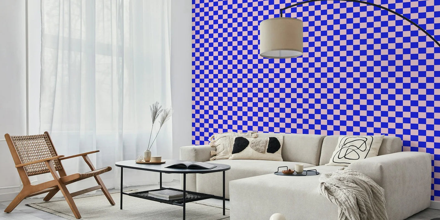 Pink And Blue Checker Adhesive Wall Wallpaper,Geometric Removable Wallpaper For Decoration Livingroom , Wallpapers Of Home Décor