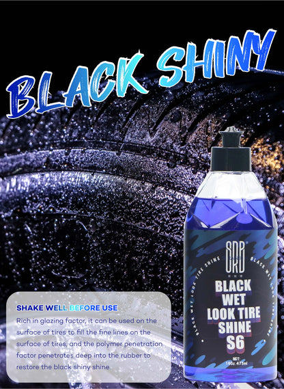 Black Wet Look Tire Shine Dressing -Automotive Clear Coat Tire Dressing Spray for Glossy Wet Tire Look, Vinyl & Plastic, with UV