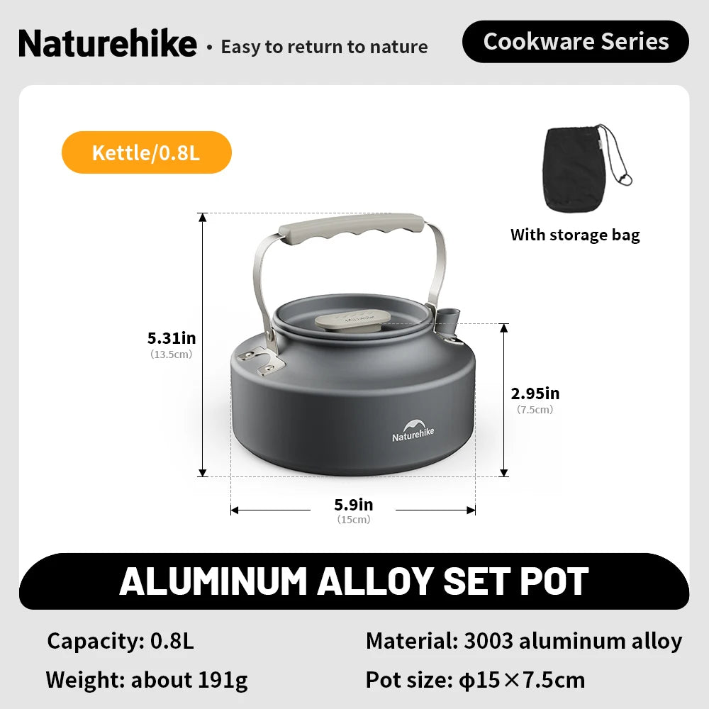 Naturehike Camping Pot Set Aluminum Alloy Cookware Pot Set Portable Outdoor Picnic Tableware Camping Cookware Kit CNK2450CF010