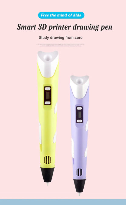 3D Printing Pen 9/50/100/200M PLA Filament LED Display With PU Case DIY Drawing Pens Stimulate Creativity Kids Toys 3D Pen