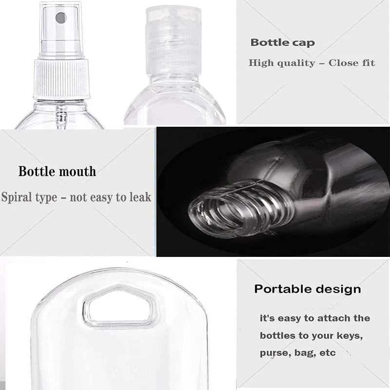 5Pcs Travel Bottles With Keychain Hand Sanitizer Holder Portable Plastic Empty Bottles Leakproof Refillable Containers Backpack
