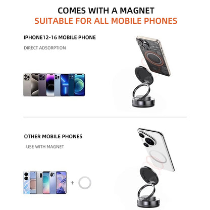 Foldable Car Phone Mount Dashboard Phone Bracket Ultra Magnetic Phone Holder 360 Degree Rotation Vacuum Suction Cup GPS Stand