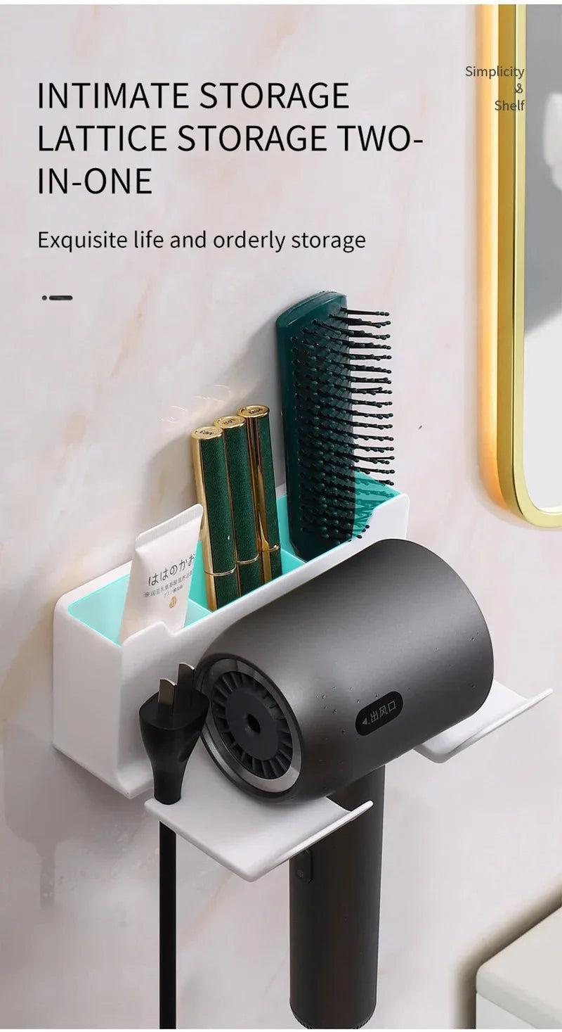 Wall Mounted Hair Dryer Holder for Bathroom Shelf Hair Dryer Storage Rack Plastic Hair Dryer Stand Bathroom Organizer