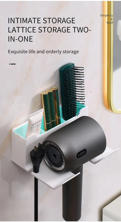 Wall Mounted Hair Dryer Holder for Bathroom Shelf Hair Dryer Storage Rack Plastic Hair Dryer Stand Bathroom Organizer