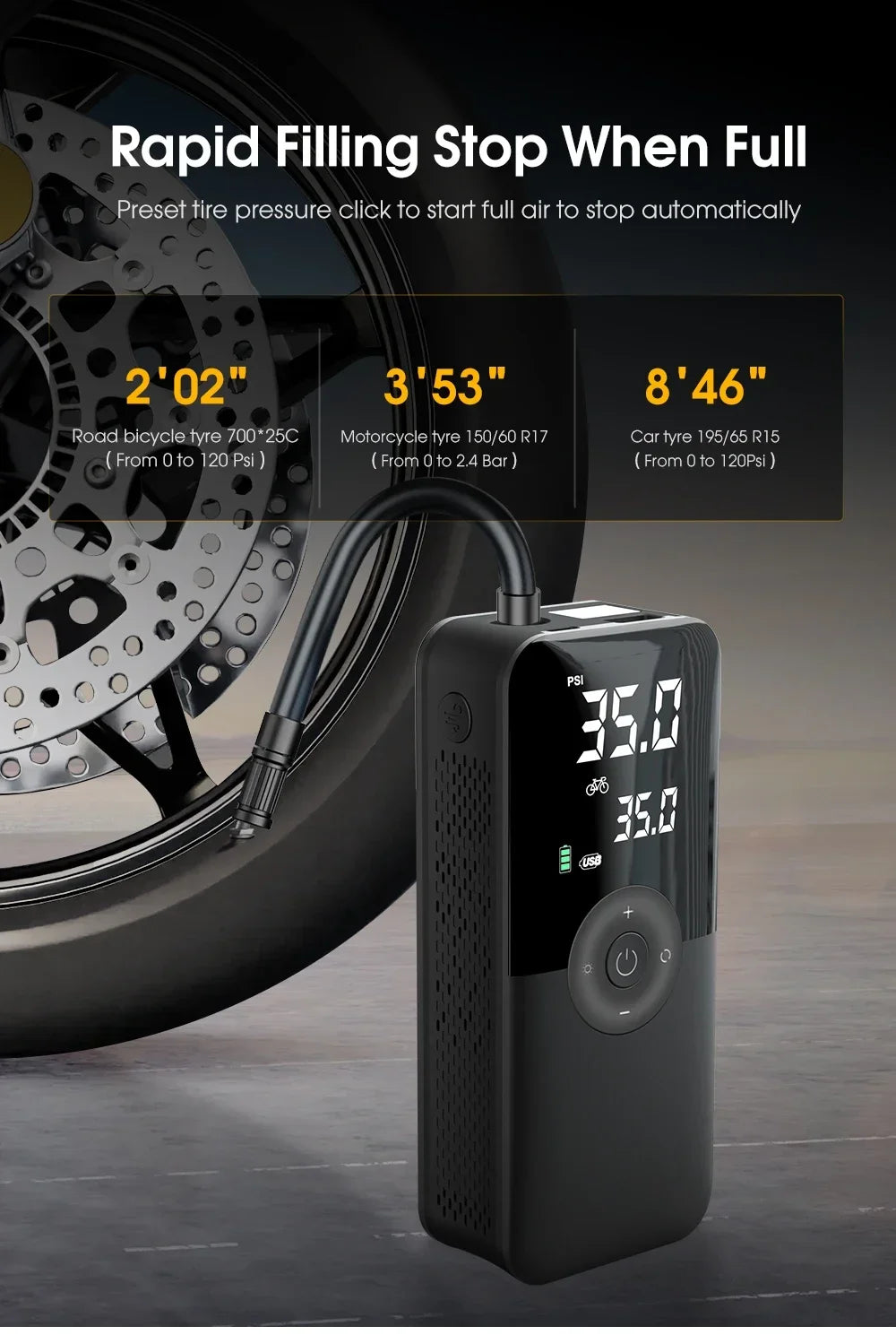 12V Air Pump for Car and Motorcycle - Portable Tyre Inflator Electric Pump Air Compressor for Cars, Motorcycles, and Bicycles