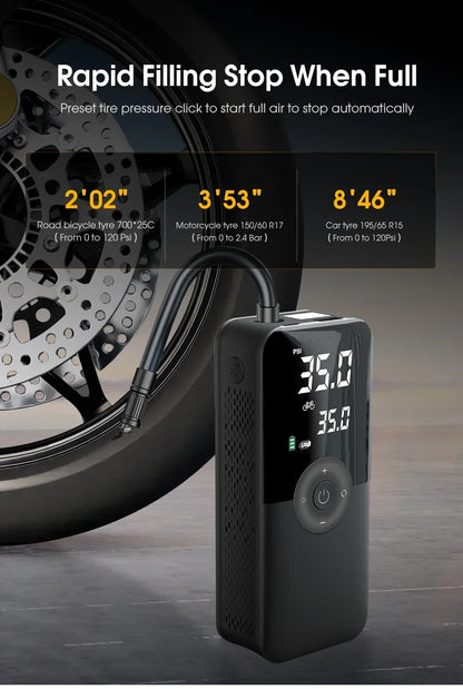12V Air Pump for Car and Motorcycle - Portable Tyre Inflator Electric Pump Air Compressor for Cars, Motorcycles, and Bicycles