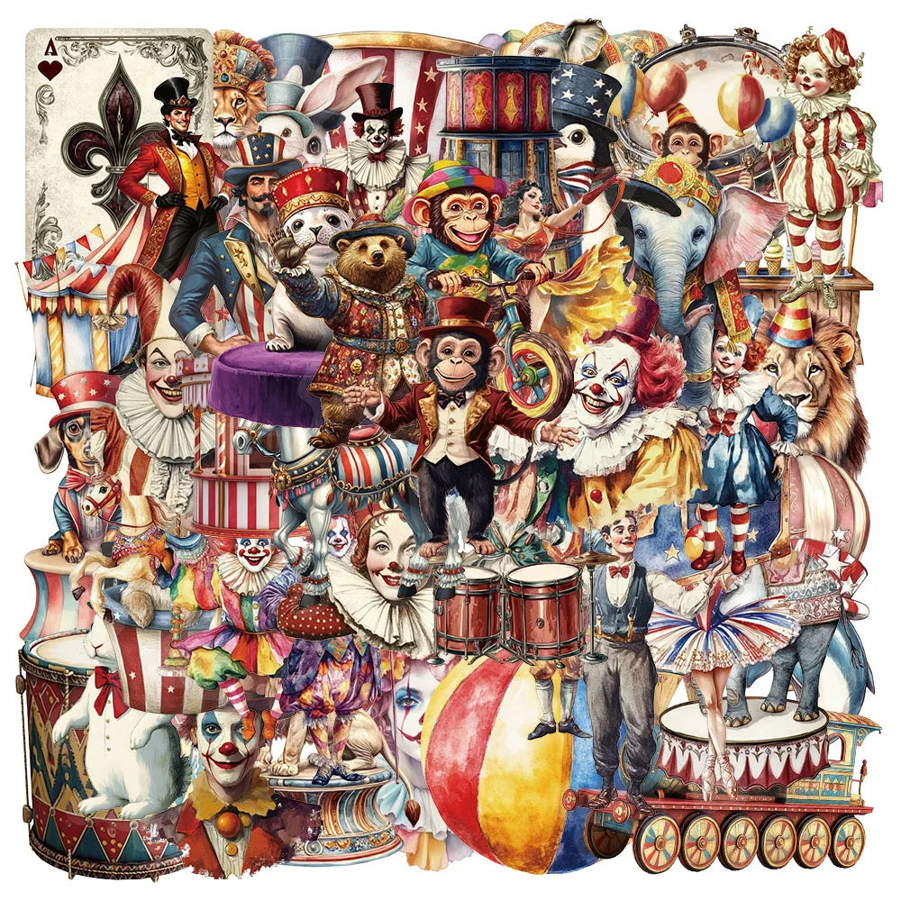50PCS Creative Circus Stickers Decorative Notebook Phone Cases Water Cups DIY Personalized Waterproof Sticker