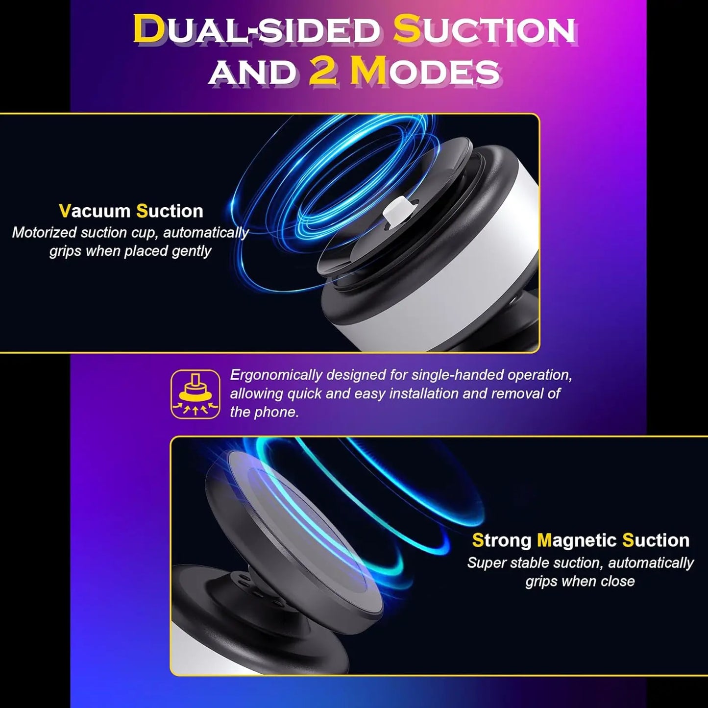 Magnetic Car Phone Holder Mount 360°Rotation N52 Strong Magnetic for iPhone 12-16 Android Smartphone Vacuum Adsorption Bracket