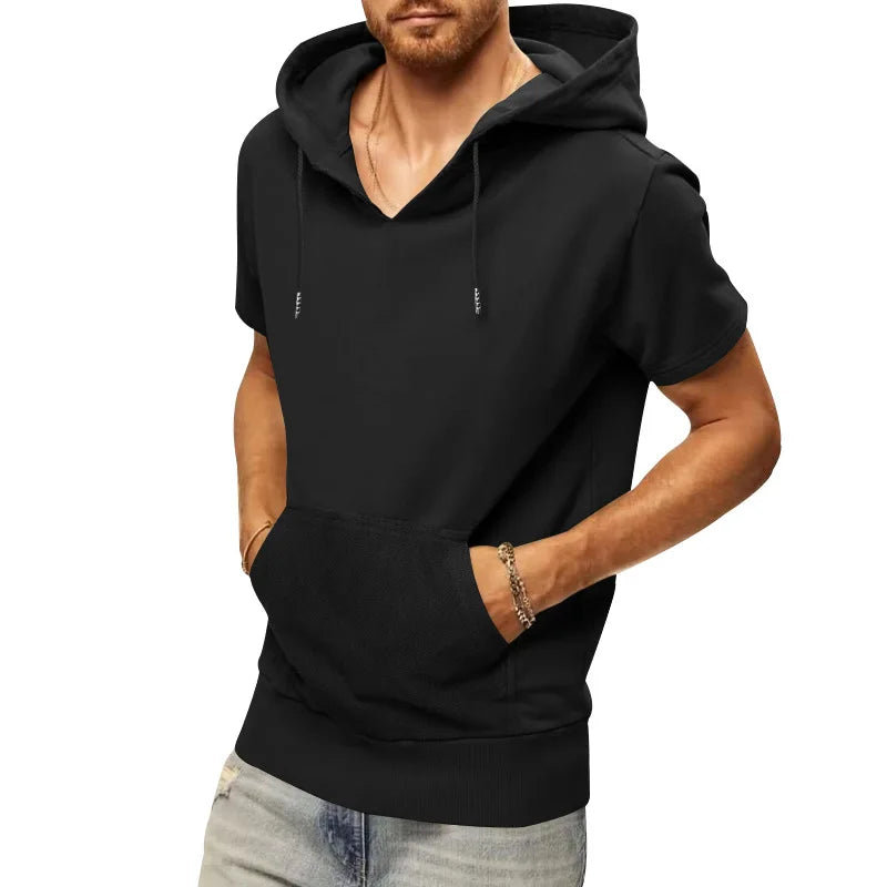 2024 Amazon New Men's Athleisure European and American Hooded Loose Short Sleeves