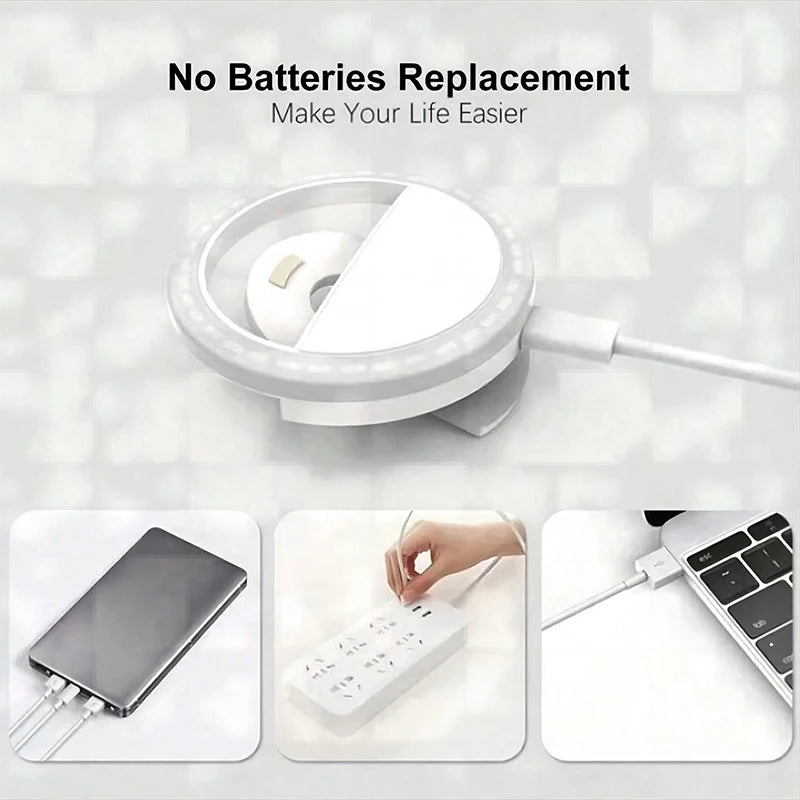 LED Selfie Ring Light Novelty Makeup Lightings Led Selfie Lamp Mobile Phones Photo Night Light Rechargeable Lamp Selfie Ring