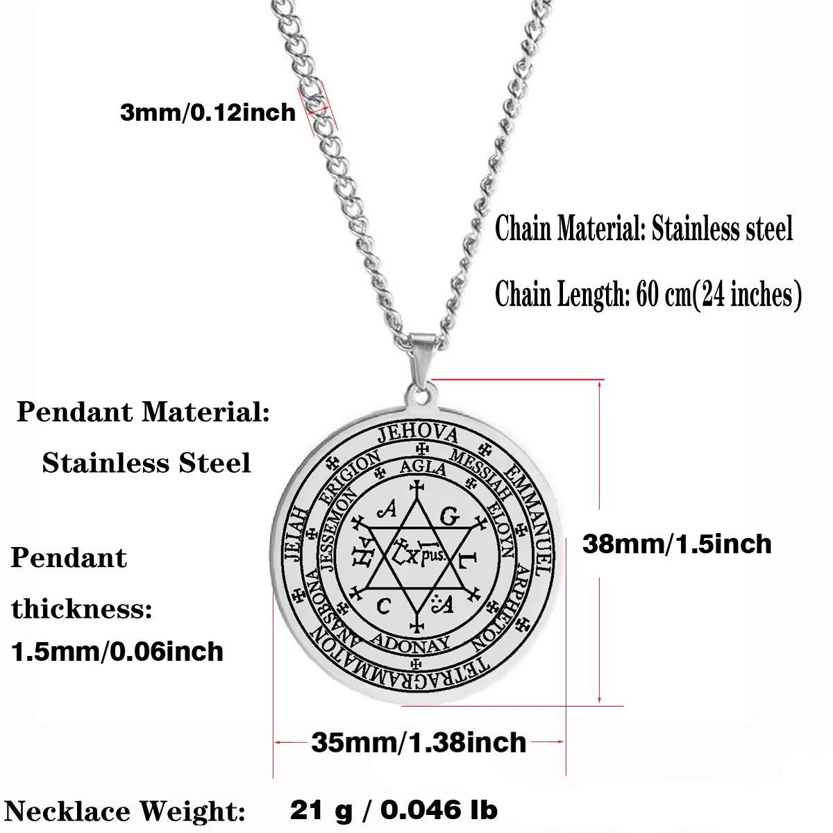 Grand Pentacle De Salomon The Grand Grimoire with The Great Clavicle of Solomon Amulet Talisman Stainless Steel Pendant Necklace