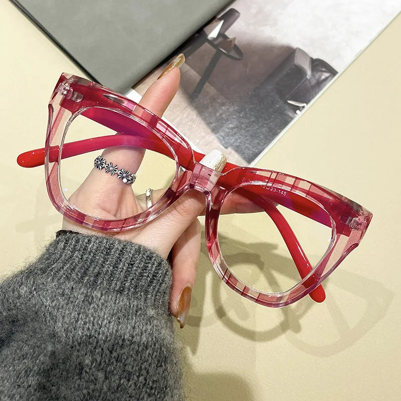 R57426 Trend Colorful Optical Glasses Frame Reading Spectacles Ladies Polygon Large Size Anti Blue Light Glass Prescription Glas