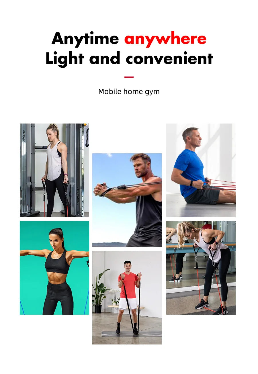 Resistance Elastic Bands Exercise Strength Training Fitness Bands with Door Anchor Handles Legs Ankle Straps for Home Workouts