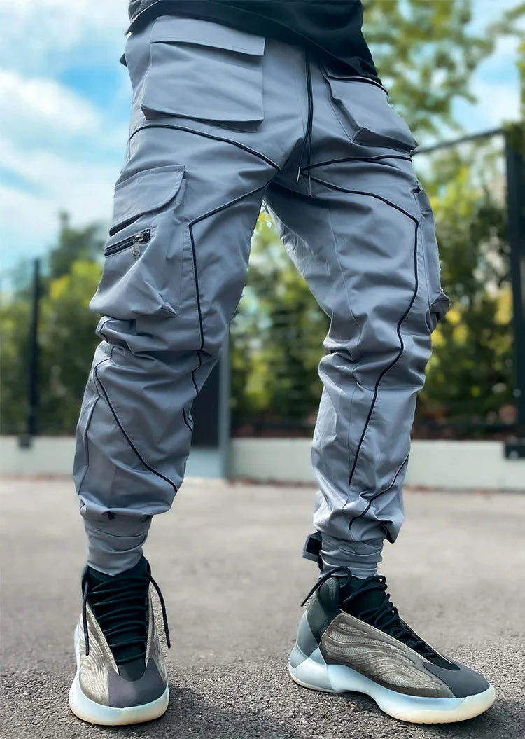 New 2025 Men‘s Casual Cargo Pants Loose Fashion Striped Multi Pocket Sports Fitness Hip Hop Jogger Trousers Male Cargo Pants