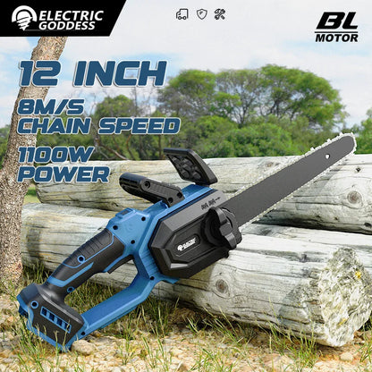 Electric Goddess 12inch Brushless Electric Chainsaw Cordless Portable Electric Saw Woodworking Tool For Makita 18V Battery Pin