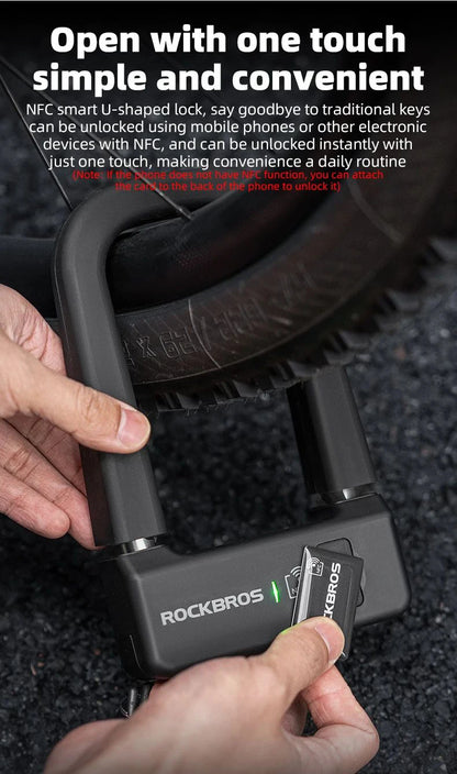 ROCKBROS Bicycle Smart Lock NFC Lock Aluminum Alloy High Strength Waterproof Anti-theft Safety U-Shape Lock MTB Road Bike Cyclin