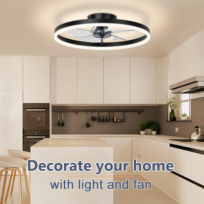 Smart Ceiling Fan with Lights and Remote 6 Speeds Dimmable LED Fan Lamp Flush Mount Ceiling Fan  for Bedroom Living Room Kitchen
