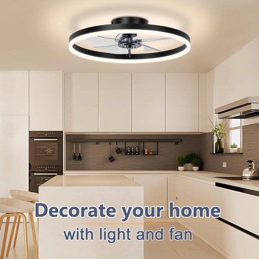 Smart Ceiling Fan with Lights and Remote 6 Speeds Dimmable LED Fan Lamp Flush Mount Ceiling Fan  for Bedroom Living Room Kitchen