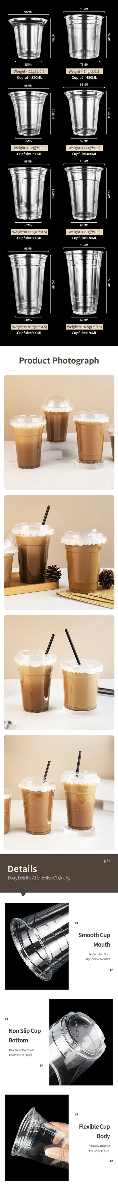 400ml Plastic Cups with Lids Snack and Drink Cup Double Plastic Cold Cup Clear Disposable PET Plastic Cup Boba Milk Tea Cup